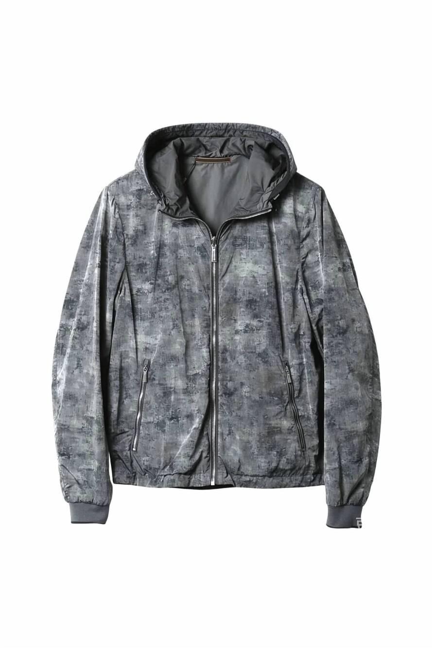NEW MOORER men's hooded printed zip-up jacket in granito